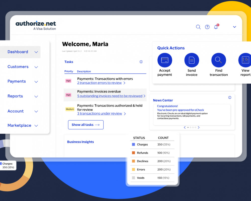 Authorize.Net Demo Integration Home Screen
