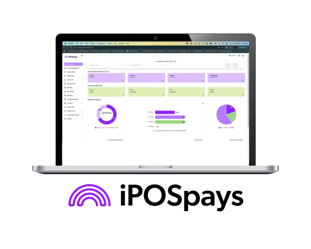 iPOSpays logo and demo on computer screen